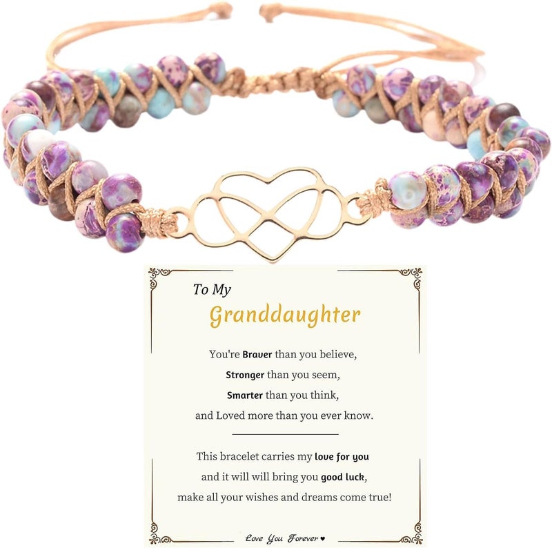 BTZY Store for My Granddaughter “You are Always in Mine Beads“ Bracelet, Natural Emperor Jasper Stone Beaded Wrap Bracelet Duoble Layer for Mind Peace,Bracelet for Granddaughter - Image 1
